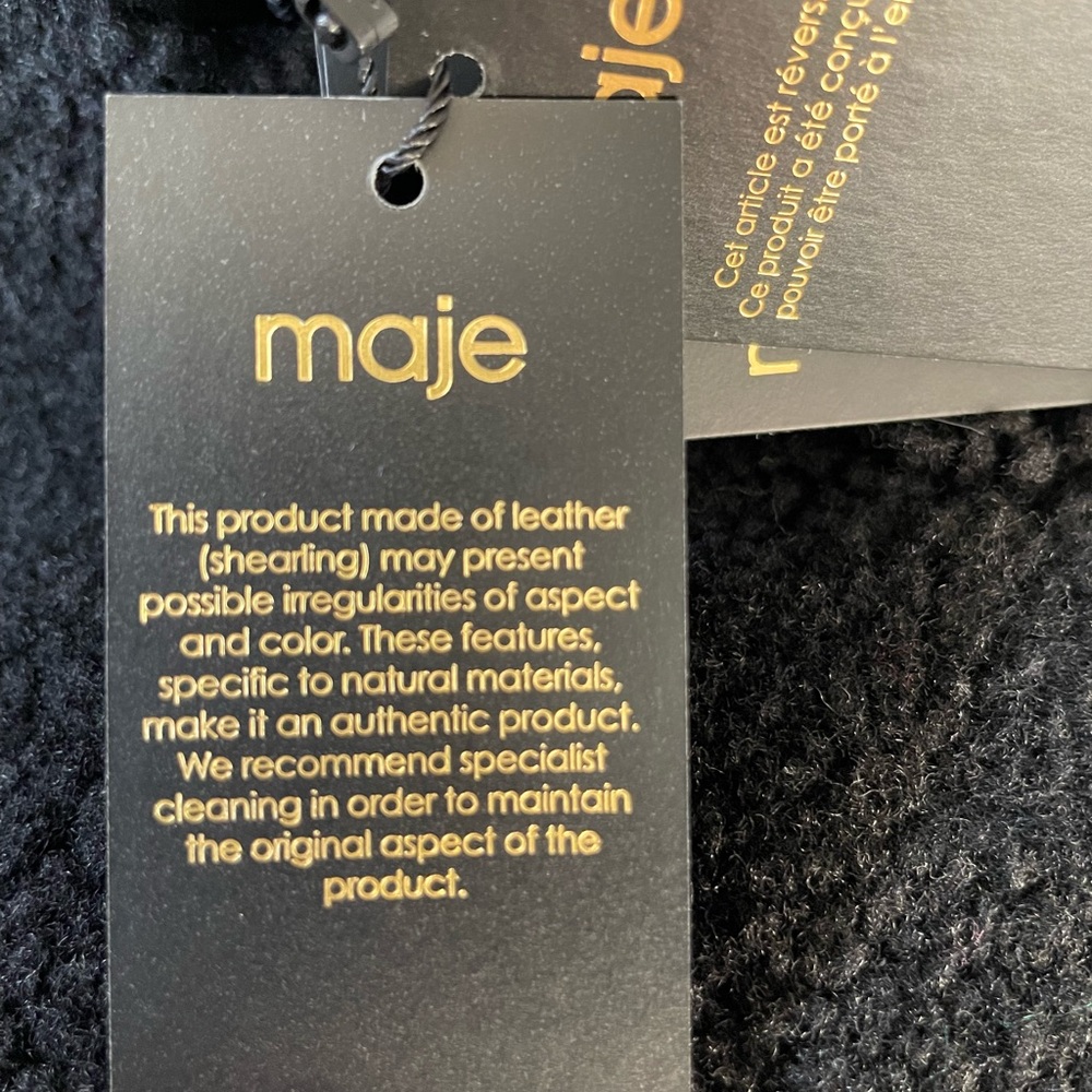 Black Reversible Hooded Leather/Shearling Coat from Maje - Picture 6 of 13